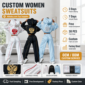 Survêtement à capuche court brodé avec logo personnalisé pour femme, style européen et américain, haute qualité, avec pantalon large à coutures contrastées - Product Image 1