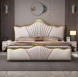Nuovo design di lusso King Size <span class=keywords><strong>letto</strong></span> moderno in pelle con telaio in acciaio inossidabile <span class=keywords><strong>oro</strong></span> alto <span class=keywords><strong>letto</strong></span> <span class=keywords><strong>matrimoniale</strong></span> testiera in pelle imbottita - Product Image 1