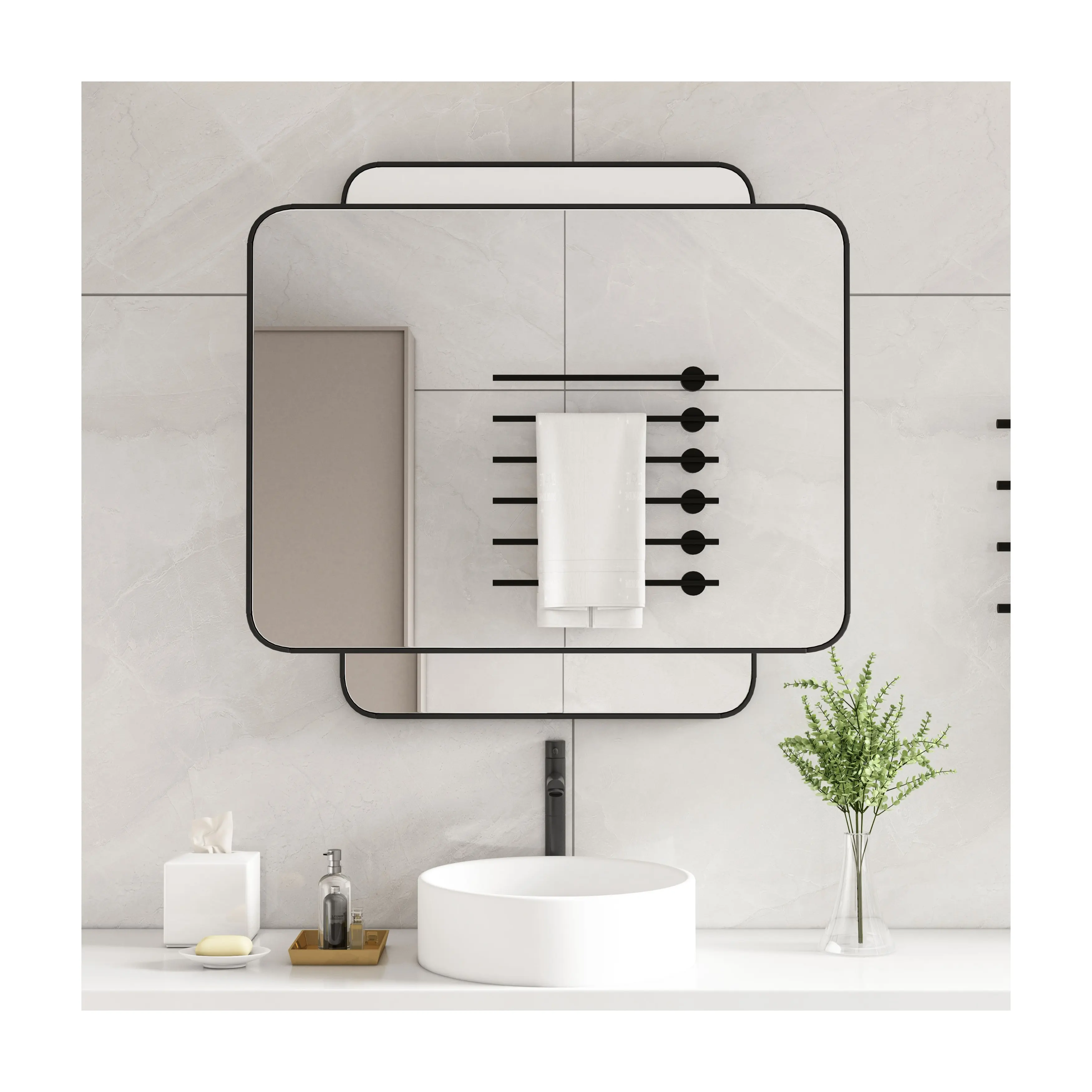Custom Glass Modern Luxury Decorative Rectangle Aluminium Alloy Framed Home Decor Wall Mounted Gold Bathroom Mirror