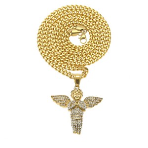 Impermeable 18K oro PVD plateado 316L joyería de acero inoxidable al por mayor alas de Ángel colgante collar de cadena de cuerda trenzada para hombres - Product Image 5