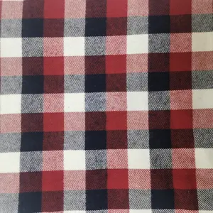 Factory Direct 16s 21s Custom Cotton Rayon Fabric Yarn Dyed Red Check Plaid Flannel Woven Fabrics For Clothing