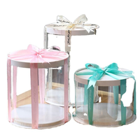 Boîte à gâteau ronde jetable personnalisée en PE transparent de qualité alimentaire avec couvercle et ruban pour gâteaux d'anniversaire et de mariage