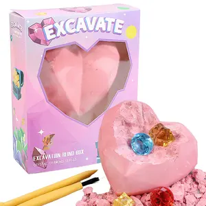 Factory Direct Art DIY Science Toy Blind Box Crystal Excavation Toy Kit de excavación de piedras preciosas en forma de corazón para niños