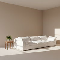 Ensemble de canapés Cloud de l'usine de Foshan, design crème Wabi-Sabi, style minimaliste italien, en forme de L, module en tissu de lin, garnissage amovible