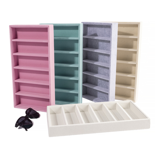 Elegant Velvet Glasses Tray 6 Slots Soft Eyewear Collector Divider Luxury Sunglasses Organizer for Dresser Top Display