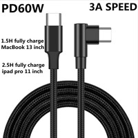 Cable de Carga Rápida SIHAGE de 60W PD con Enchufe de 90 Grados, 3A, Doble Codo, USB a Tipo C, con Conductor de Cobre Puro para Computadora