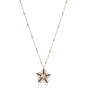 Dainty zircon สร้อยคอโซ่เคลือบสีเขียวลายเกล็ดหิมะหินเครื่องประดับเงินสเตอร์ลิง925ขายส่ง - Product Image 2