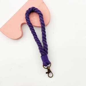 Dragonne porte-clés en coton tressé couleur unie, souple, avec crochet métallique, pour téléphone - Product Image 5