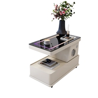 Table d'appoint intelligente moderne avec chargeur sans fil, haut-parleur Bluetooth, lumière LED, table basse mobile, chariot de canapé en bois massif