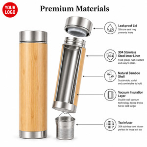 Custom Logo 500ml Bamboo Vacuum Insulated Water Bottle Stainless Steel Thermos with <b>Tea</b> <b>Infuser</b> Eco Friendly Business Gift - Product Image 4
