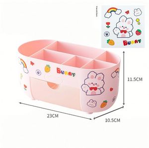 X1012 Creative Cosmetics Office <b>Stationery</b> <b>Storage</b> <b>Box</b> Multi-Function Desktop Ins Compartment Drawer Made of Durable Plastic - Product Image 1