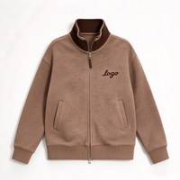 Sweat-shirt personnalisé de haute qualité pour femme, épais, brodé, coupe ample, col montant, marron, en pur coton, confortable, pull-over