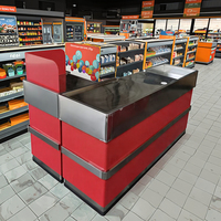 Comptoir de caisse de supermarché GU JIU en fer robuste et roues en PU, table de caissier personnalisée pour les magasins de détail