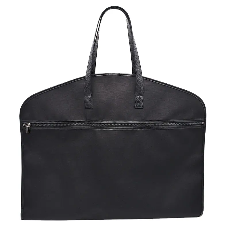Custom Handmade Luxury Men Black Foldable Canvas Leather Garment Cover Carrier Suit Bag for Travel