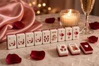 Mahjong en acrylique rouge en forme de cœur, 160 pièces, motif ours Joker américain, logo personnalisé, style américain, pour soirée de jeu en famille, cadeau