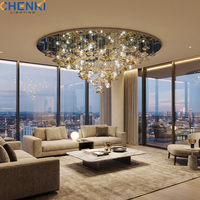 Lustre d'intérieur moderne et luxueux en verre fait main, longueur moyenne, LED dimmable pour escaliers d'hôtel/villa, garantie 5 ans
