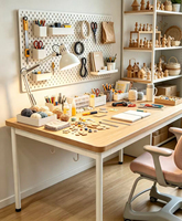 Bureau d'étude moderne blanc pour la maison, avec pieds en métal et surface en bois, gain de place, multifonctionnel, pour l'écriture et l'ordinateur, idéal pour la chambre.