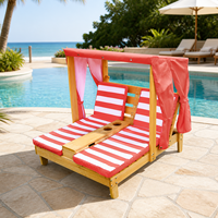 Chaise longue double pour enfants avec auvent, chaise d'extérieur en bois avec coussins et porte-gobelets pour patio et bord de piscine