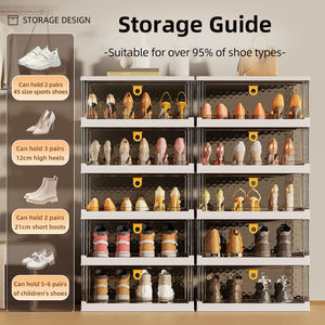 صندوق أحذية بلاستيكي قابل للطي بالجملة، خزانة تخزين أحذية رياضية قابلة للتكديس، شفاف بثلاث طبقات - Product Image 4