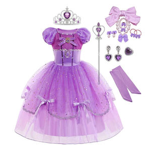 Robe de Déguisement Princesse Sofia de Dessin Animé pour Filles en Gros avec Bord en Dentelle pour Cosplay Anniversaire Film Télévision pour Enfants - Product Image 1