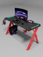 Bureau de jeu avec éclairage RGB cool, en forme de X, grand, noir et rouge, table de jeu, bureau d'ordinateur, bureau à domicile pour PC
