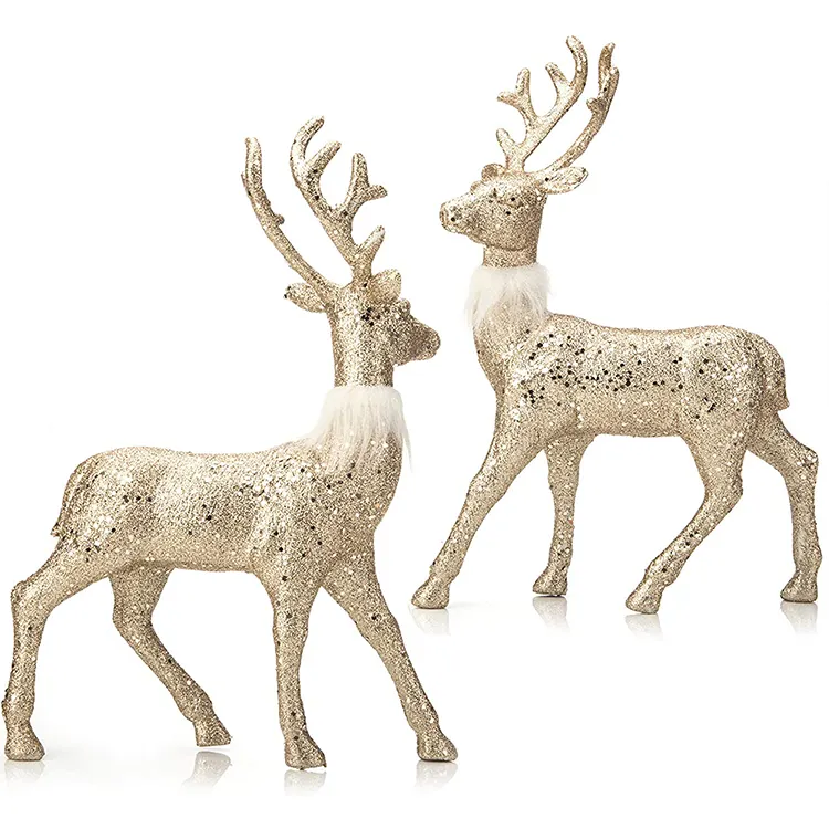 Custom design handmade home tabletop holiday decor resin animal statue glitter christmas deer&