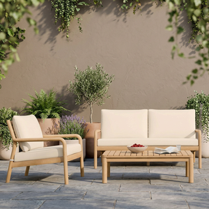 Sofá de jardín de teca para exteriores, muebles de madera resistentes a la intemperie, conjunto de jardín de 3 plazas, madera maciza - Product Image 1