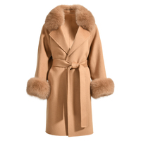 Nouveau manteau en laine avec col carré en fourrure de renard véritable manteau d'hiver en cachemire double face de haute qualité pour femmes vente en gros