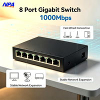 Switch de Red Doméstico de 8 Puertos 10/100/1000Mbps con Carcasa de Plástico, 8 Puertos RJ45, Hub Ethernet, Plug and Play, Apilable, AP-6008GS