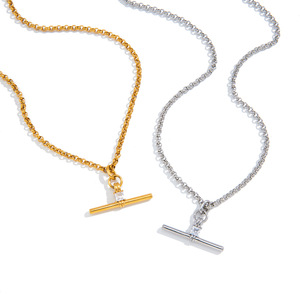 Collier QISEN 2026 vintage avec fermoir à bascule en T pour femmes et hommes, en acier inoxydable 316L, plaqué or PVD, résistant à l'eau et inaltérable - Product Image 6
