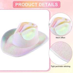 Sparkly Light Holographic Space Cowgirl Hat Fun Metallic Neon Cowboy Hats lampeggiante Party Disco Cap - Product Image 2