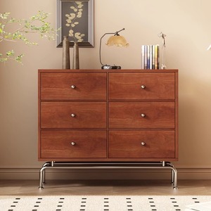 Commode à cinq tiroirs en bois massif de style vintage, armoire de rangement pour chambre à coucher - Product Image 5