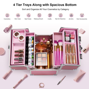 Professional <b>Makeup</b> Train Case Travel <b>Makeup</b> <b>Box</b> Organizer Portable Cosmetic <b>Box</b> Cosmetic Storage Nail Organizer Suitcase - Product Image 2