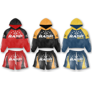Ensemble sweat à capuche et short pour homme, style streetwear décontracté, en molleton, deux pièces, respirant, imprimé, pour l'automne - Product Image 1