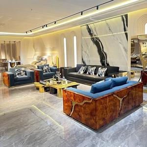 Canapés de villa royale sur mesure haut de gamme, canapé de luxe <span class=keywords><strong>3</strong></span> places, <span class=keywords><strong>suite</strong></span> de salon, canapé sectionnel en cuir véritable, meubles de salon - Product Image 3