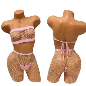 Sexy Rave Costume Wholesale Custom Pink Fishnet High Waisted Sexy Rave Costume Performance Wear