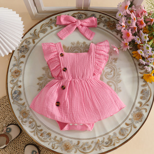 Conjunto <span class=keywords><strong>de</strong></span> Ropa para Bebé Recién Nacido <span class=keywords><strong>de</strong></span> 0 a 1 Año, Mono <span class=keywords><strong>de</strong></span> Verano con Mangas con Volantes y Cuello Cuadrado + Diadema - Product Image 3