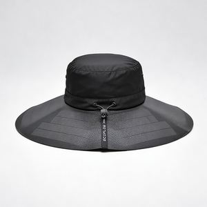 Chapeau de soleil unisexe noir à large bord avec logo ECOFLOW, protection UV, imperméable, pour activités de plein air, pêche, randonnée, voyage décontracté, motif quadrillé sur le bord - Product Image 5