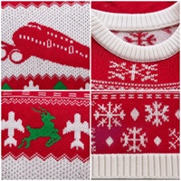 Damen Strickpullover mit Rippenmuster, Weihnachtsmotiv, Rundhalsausschnitt, Langarm, Polyester, Locker Geschnitten, Lässiger Koreanischer Stil, Bedrucktes Oberteil