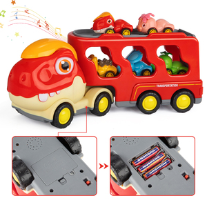 Camion porteur de dinosaures à friction avec 5 véhicules de voiture <span class=keywords><strong>Dino</strong></span> Jouets de camion de dinosaure avec lumière et musique pour cadeaux d'anniversaire pour enfants - Product Image 4