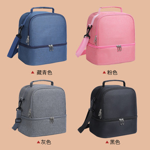 Insulated Lunch Bag Navy Blue Large Capacity Portable Foldable Food Storage Crossbody Bag for Work or Outing - Product Image 4