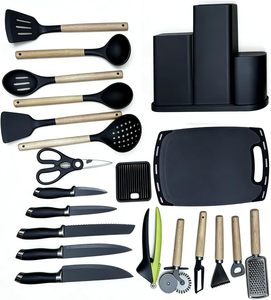 Ensemble d'ustensiles de cuisine écologiques en silicone de qualité alimentaire avec poignées en bois, 19 pièces, durables - Product Image 3