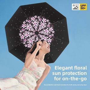 Parapluie portable manuel 8K à 3 plis, motif floral, anti-UV, coupe-vent, protection solaire et pluie, revêtement noir, personnalisable, en stock usine, économique pour les entreprises - Product Image 3