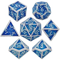 Dés polyédriques Feeron personnalisés en alliage de zinc bleu gravé, écologiques, motif écaille de dragon, 7 pièces, pour jeux de rôle D&D, fantastiques, science-fiction, modernes