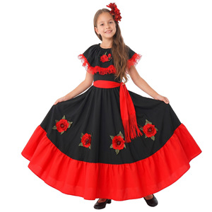 Traje folclórico europeo para niños, vestido retro con diseño de girasol y bayas rojas para actuaciones, fotografía de Halloween - Product Image 2