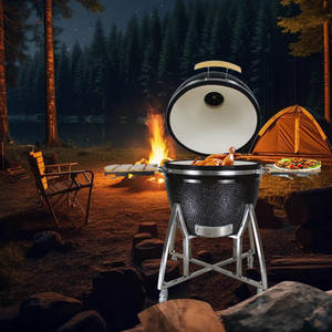 Barbecue multifonctionnel Auplex Premium Big Black Green Ceramic Kamado 27 pouces en acier inoxydable antiadhésif avec chariot - Product Image 1