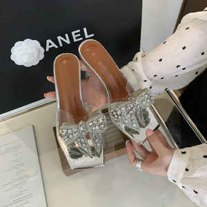 Nouvelles sandales à talon transparent en PVC avec nœud non orné de diamants, chaussures pour femmes 2024 - Product Image 2