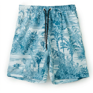 Shorts de Alta Calidad para Hombre, Tallas Grandes, Secado Rápido, Ecológicos, Casuales, Estampado Tropical a Rayas, Transpirables, para Playa y Natación - Product Image 1