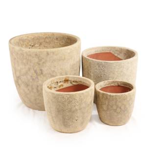 Ceramic Glazed Flower Pot Planter <b>Set</b> Travertine-Like Honeycomb Texture Eco-Friendly Beige Design for Indoor/Outdoor Garden Home - Product Image 4