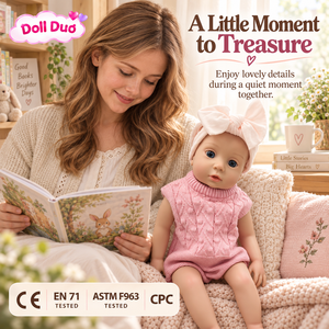 DollDuo 18 inch Silicone Reborn Baby <b>Doll</b> Open Eyes Pink Knit Outfit Bow <b>Custom</b> Lifelike Hand Painted Christmas Gift for Kids - Product Image 3
